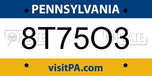 8T75O3 Pennsylvania License Plate