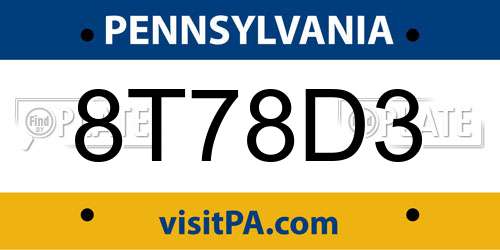 8T78D3 Pennsylvania License Plate
