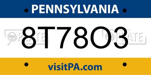 8T78O3 Pennsylvania License Plate