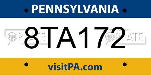 8TA172 Pennsylvania License Plate