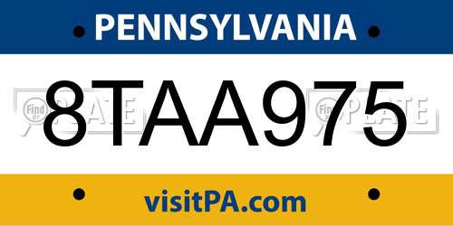 8TAA975 Pennsylvania License Plate