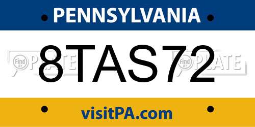 8TAS72 Pennsylvania License Plate