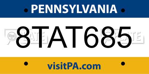 8TAT685 Pennsylvania License Plate