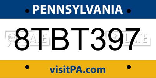 8TBT397 Pennsylvania License Plate