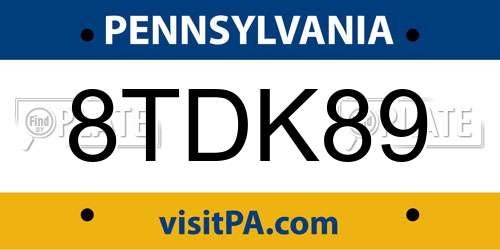 8TDK89 Pennsylvania License Plate
