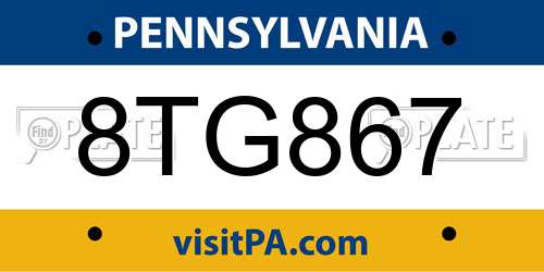 8TG867 Pennsylvania License Plate