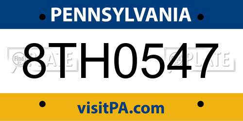 8TH0547 Pennsylvania License Plate