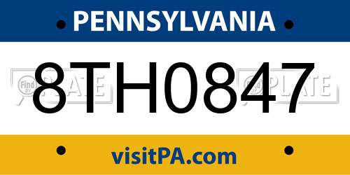 8TH0847 Pennsylvania License Plate