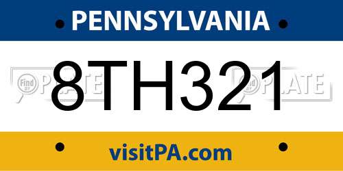 8TH321 Pennsylvania License Plate