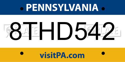 8THD542 Pennsylvania License Plate