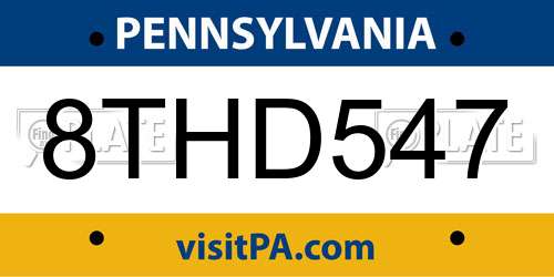 8THD547 Pennsylvania License Plate