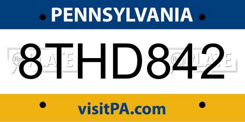 8THD842 Pennsylvania License Plate