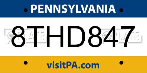 8THD847 Pennsylvania License Plate