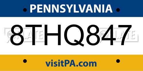 8THQ847 Pennsylvania License Plate