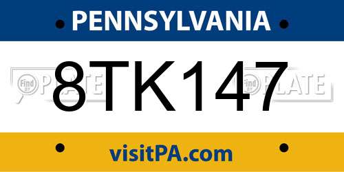 8TK147 Pennsylvania License Plate