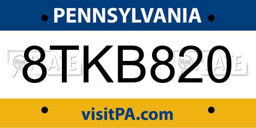 8TKB820 Pennsylvania License Plate