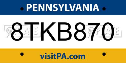 8TKB870 Pennsylvania License Plate