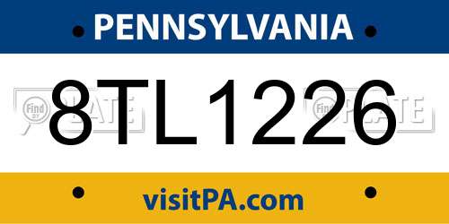 8TL1226 Pennsylvania License Plate