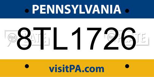 8TL1726 Pennsylvania License Plate