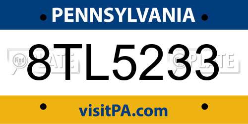 8TL5233 Pennsylvania License Plate