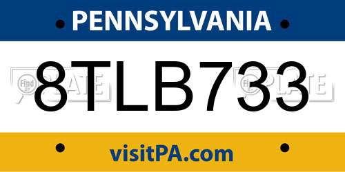 8TLB733 Pennsylvania License Plate