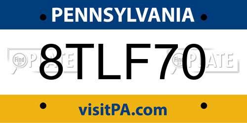 8TLF70 Pennsylvania License Plate