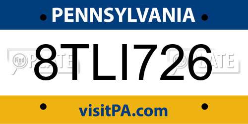 8TLI726 Pennsylvania License Plate