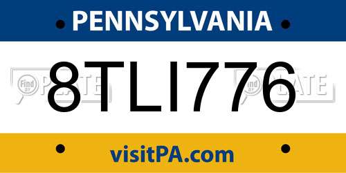 8TLI776 Pennsylvania License Plate