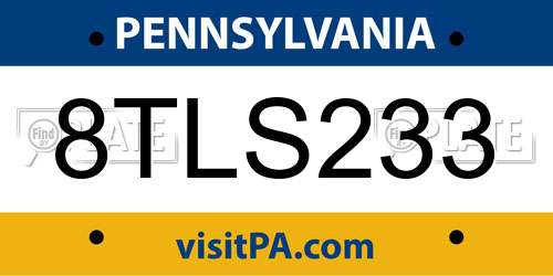 8TLS233 Pennsylvania License Plate