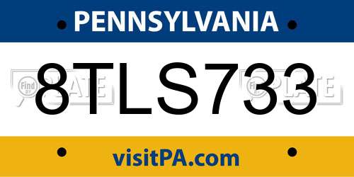 8TLS733 Pennsylvania License Plate