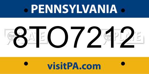 8TO7212 Pennsylvania License Plate