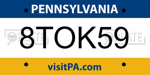 8TOK59 Pennsylvania License Plate