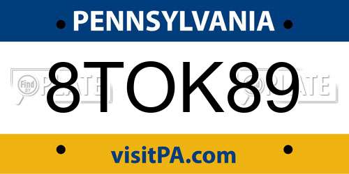 8TOK89 Pennsylvania License Plate