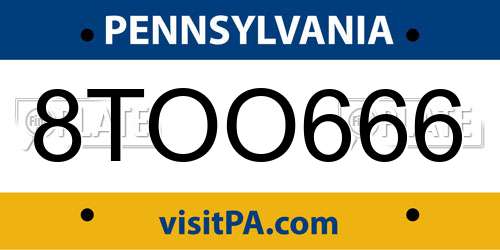 8TOO666 Pennsylvania License Plate