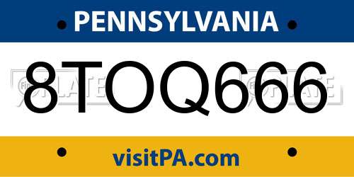 8TOQ666 Pennsylvania License Plate