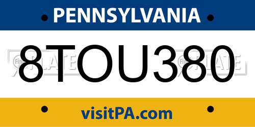 8TOU380 Pennsylvania License Plate