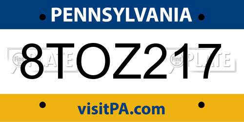 8TOZ217 Pennsylvania License Plate