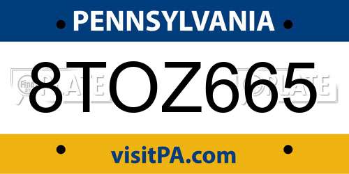 8TOZ665 Pennsylvania License Plate
