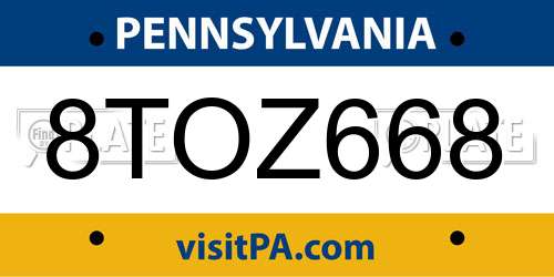 8TOZ668 Pennsylvania License Plate
