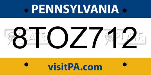 8TOZ712 Pennsylvania License Plate