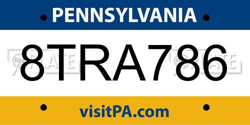 8TRA786 Pennsylvania License Plate