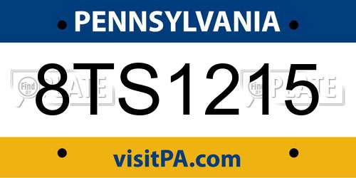 8TS1215 Pennsylvania License Plate