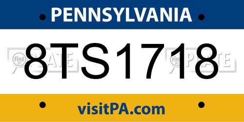 8TS1718 Pennsylvania License Plate
