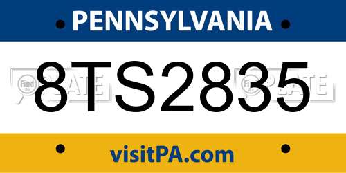 8TS2835 Pennsylvania License Plate