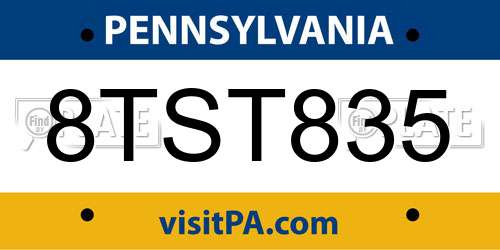 8TST835 Pennsylvania License Plate