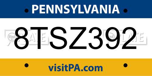 8TSZ392 Pennsylvania License Plate
