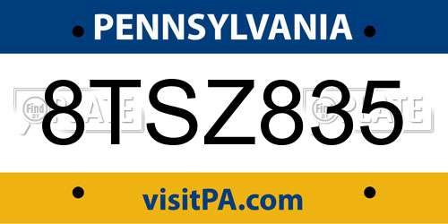8TSZ835 Pennsylvania License Plate