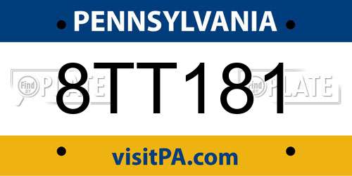 8TT181 Pennsylvania License Plate