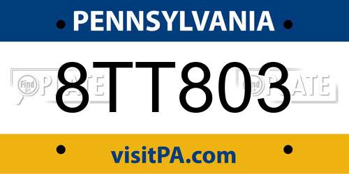 8TT803 Pennsylvania License Plate