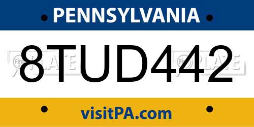 8TUD442 Pennsylvania License Plate